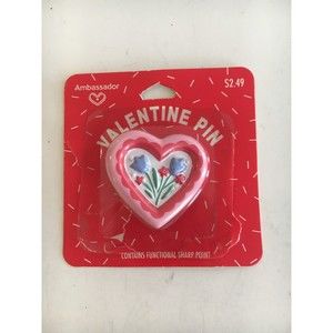 Vintage Valentine Pin Ambassador Flowers Heart Pin Hallmark Collectible Cute Pin